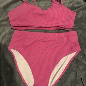 SHEIN Pink Ribbed Bikini Set